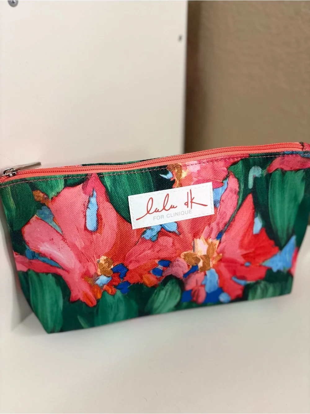 Lulu DK x Clinique Floral Cosmetic Bag Hibiscus Print Makeup Pouch NWT